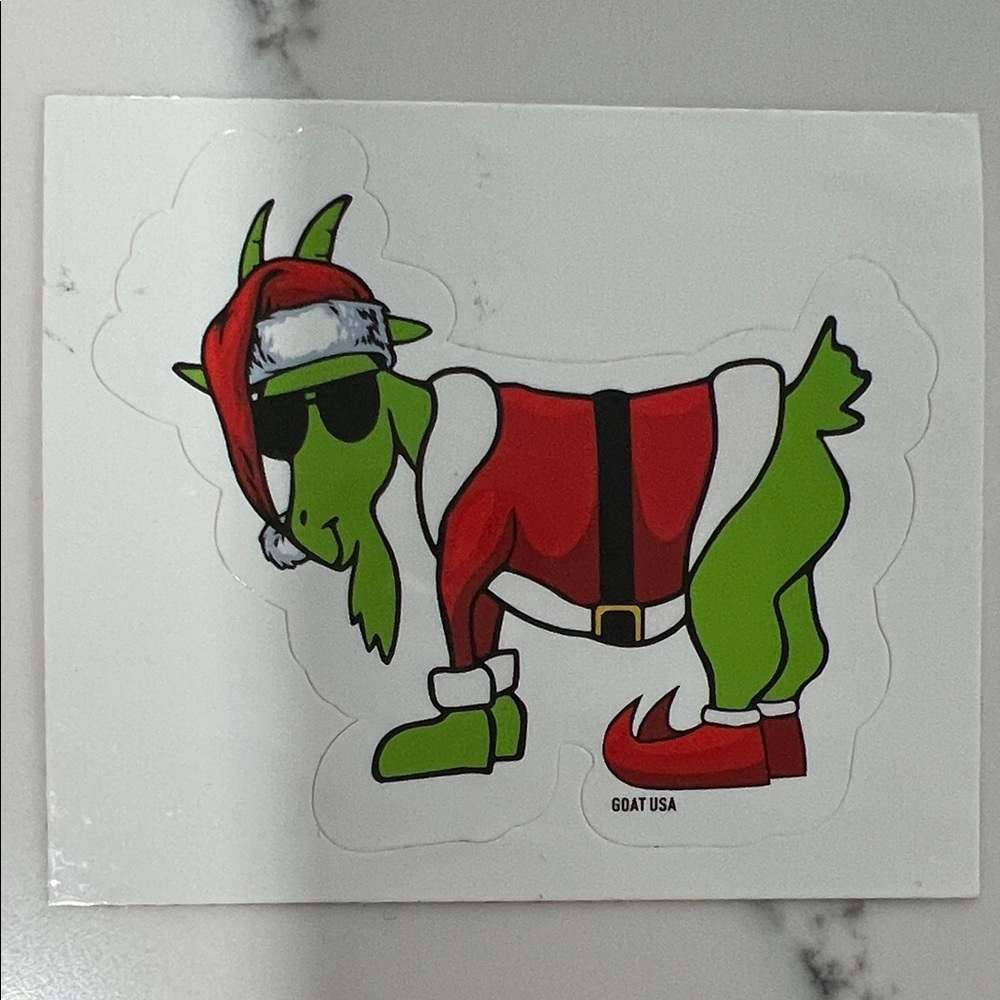 Goat USA Green Goat Santa Sticker - Holiday Party Favor